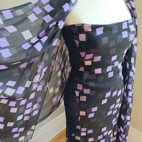 Vintage Y2K Badgley Mischka Gown Strapless Designer Beaded Sheer Wrap Siren 4 - Picture 4 of 15